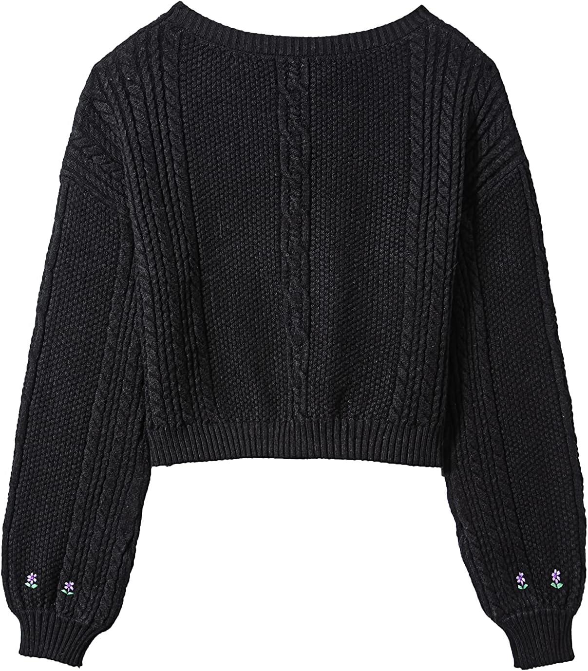 imageGRAN ORIENTE Womens Crew Neck Long Sleeve Flower Pattern Lightweight Knitted Pullover Sweater Loose Jumper Tops for Winter