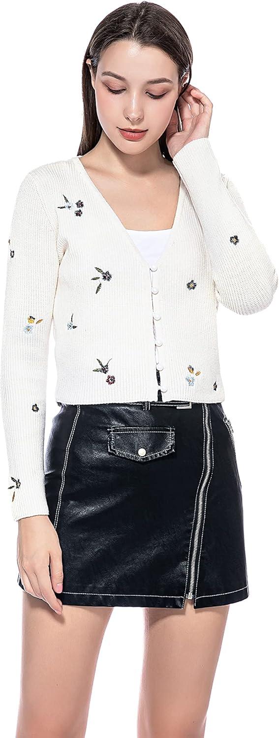 imageGRAN ORIENTE Womens Flower Pattern Long Sleeve ButtonDown VNeck Knit Cardigan Sweater Lightweight Oversized Loose Coat