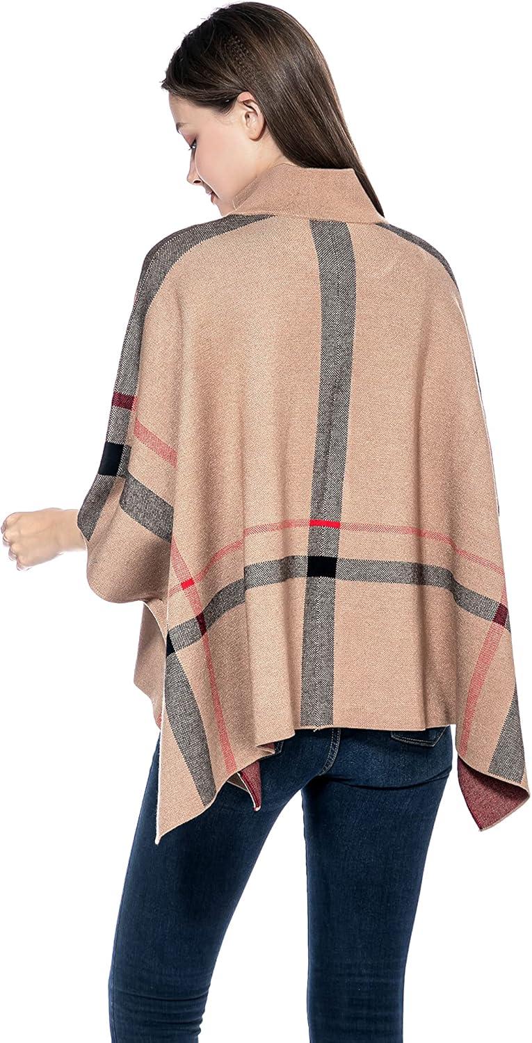 imageGRAN ORIENTE Womens Warm Shawl Wrap Fashion Blanket Scarf Open Front Knitted Sweater Cardigan Wraps Plaid Cloak for Winter