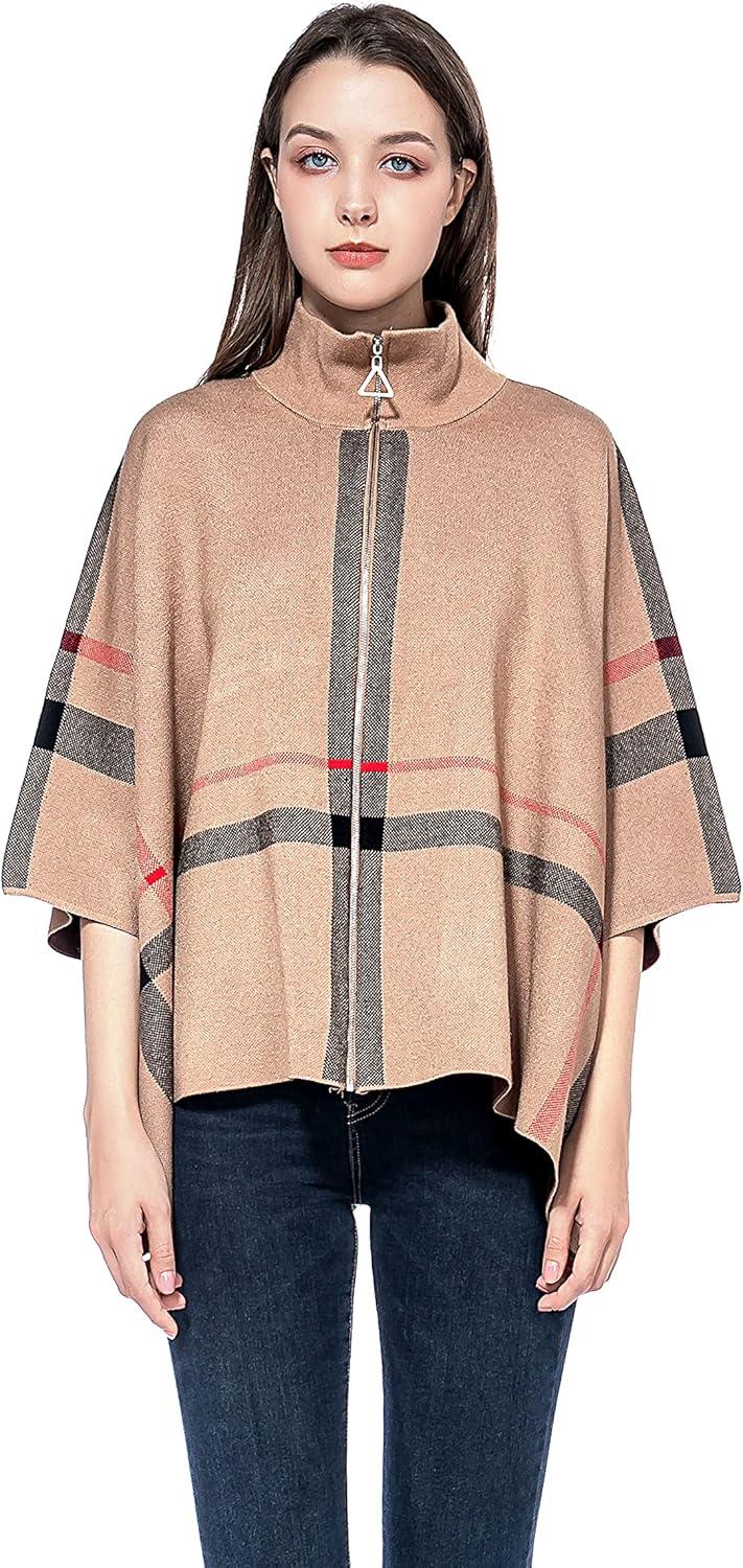 imageGRAN ORIENTE Womens Warm Shawl Wrap Fashion Blanket Scarf Open Front Knitted Sweater Cardigan Wraps Plaid Cloak for Winter