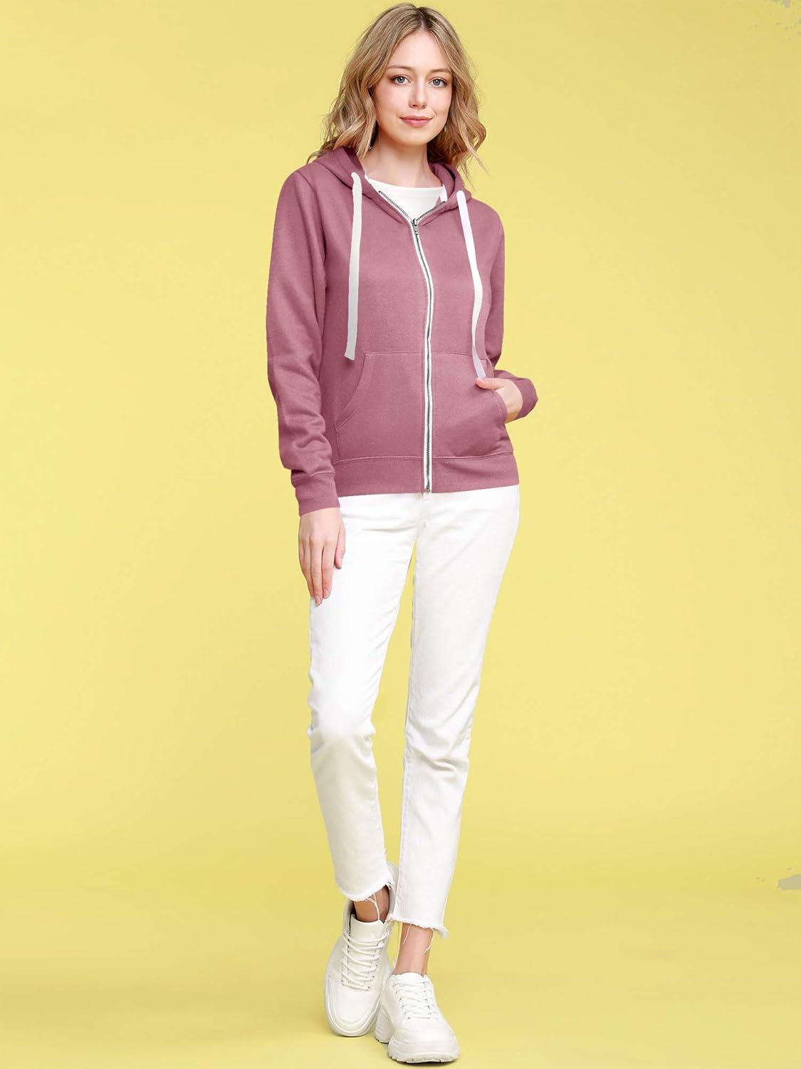 imageMade By Johnny Womens Active Casual Zipup Hoodie Jacket Long Sleeve Comfortable Lightweight SweatshirtWsk954dustpink