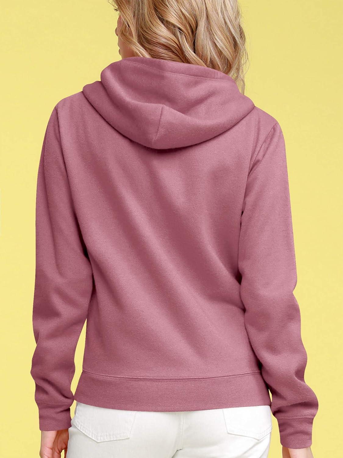 imageMade By Johnny Womens Active Casual Zipup Hoodie Jacket Long Sleeve Comfortable Lightweight SweatshirtWsk954dustpink