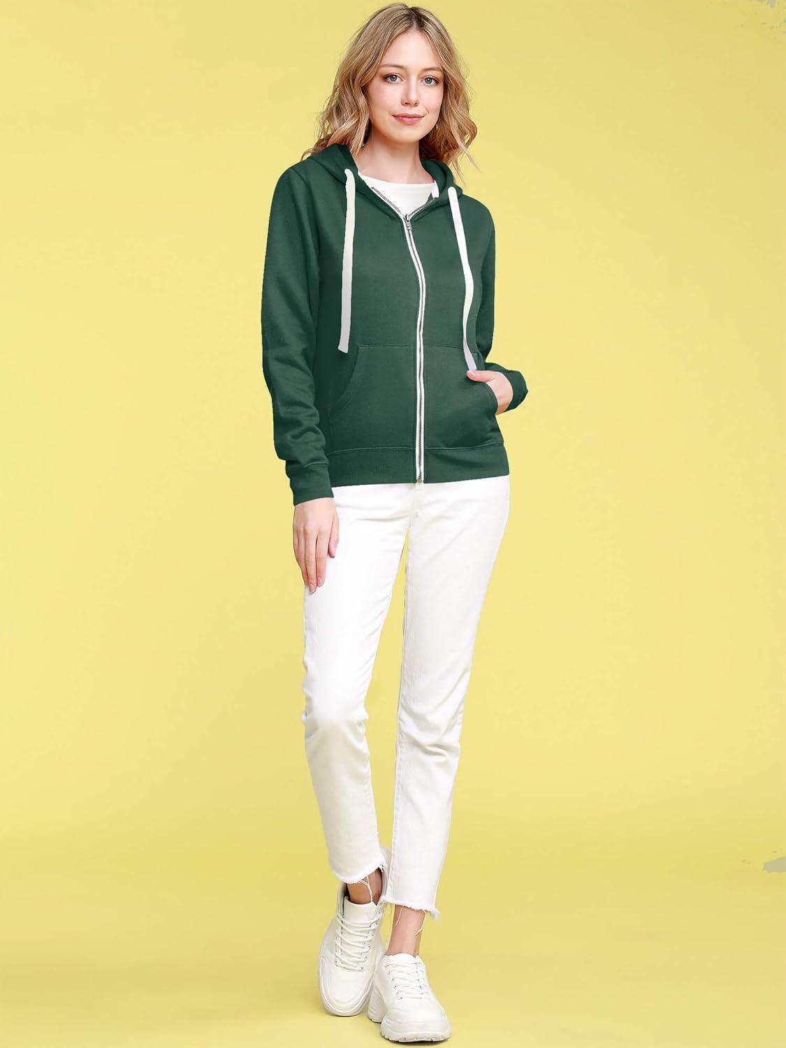 imageMade By Johnny Womens Active Casual Zipup Hoodie Jacket Long Sleeve Comfortable Lightweight SweatshirtWsk954huntergreen