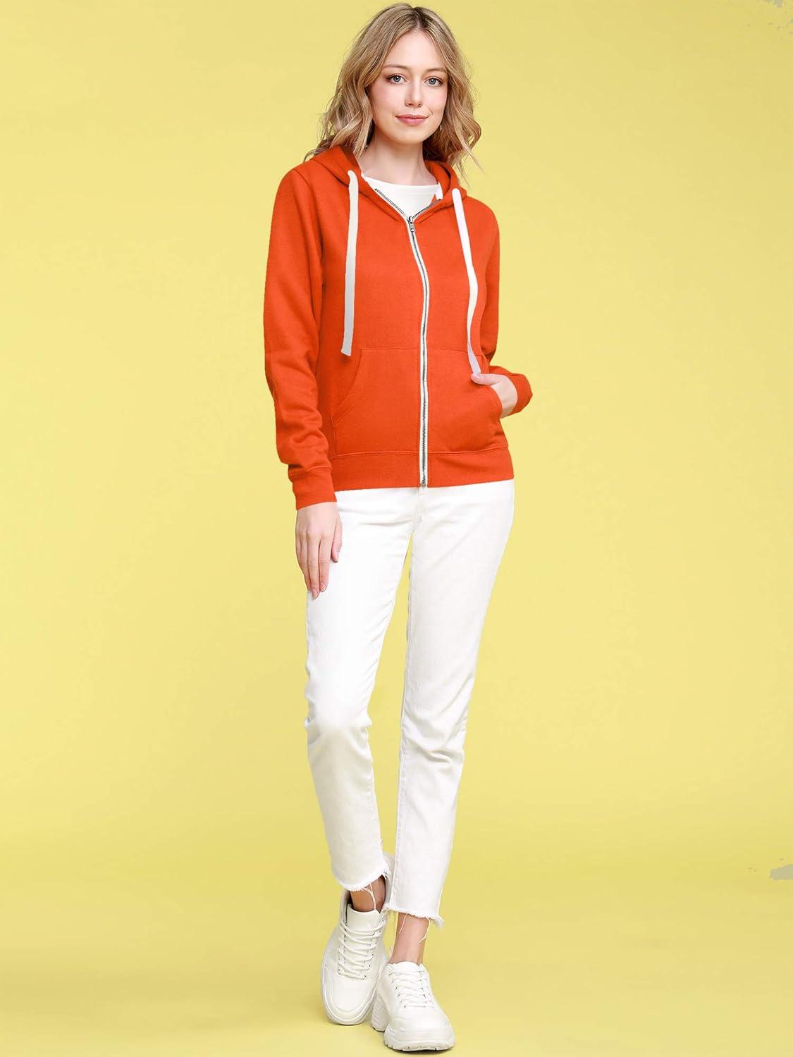 imageMade By Johnny Womens Active Casual Zipup Hoodie Jacket Long Sleeve Comfortable Lightweight SweatshirtWsk954orange