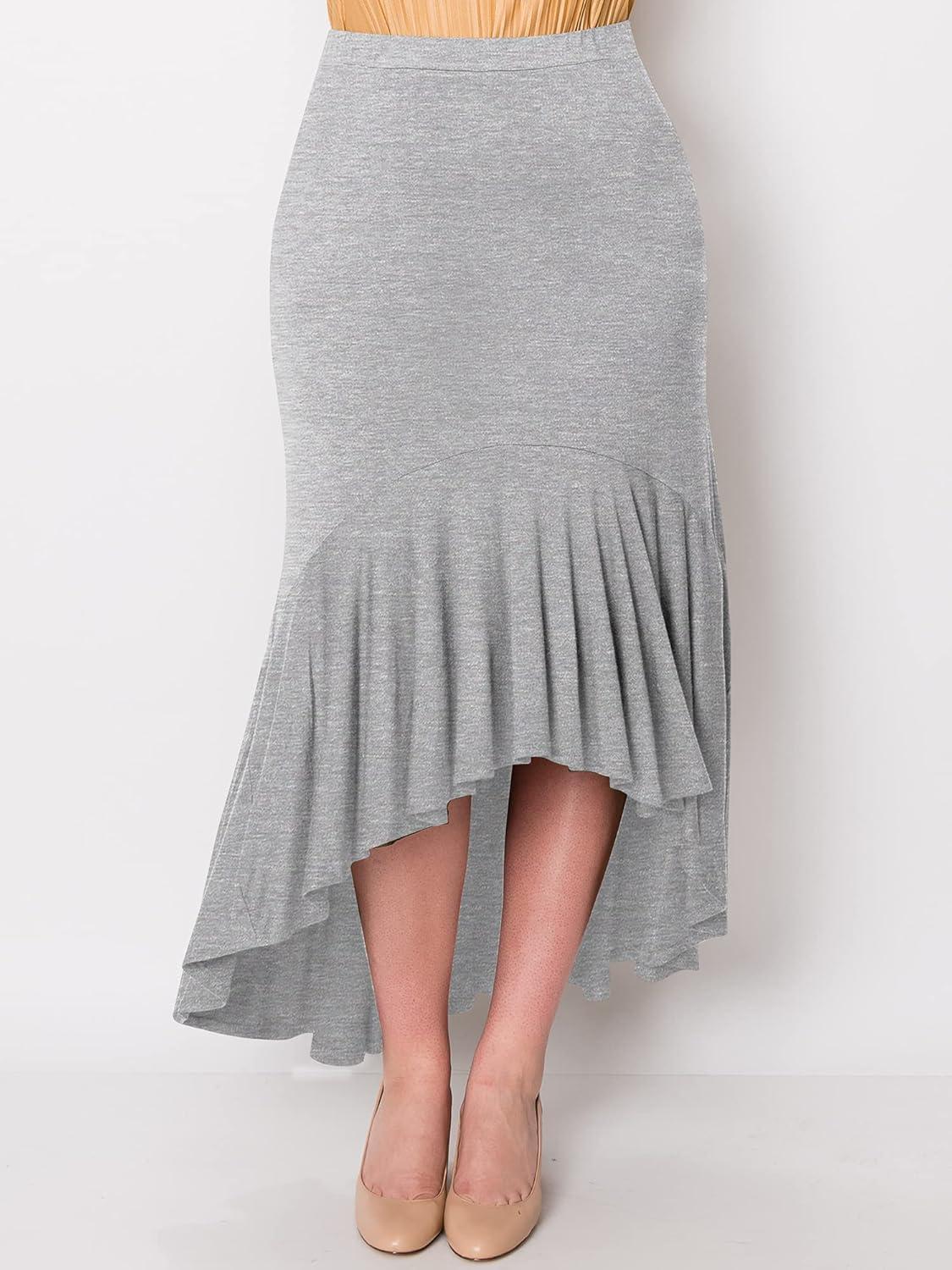 imageMade By Johnny Womens Asymmetrical High Low Ruffle Hem Long Maxi Skirt