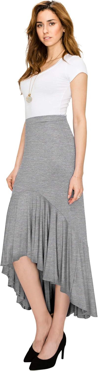 imageMade By Johnny Womens Asymmetrical High Low Ruffle Hem Long Maxi Skirt