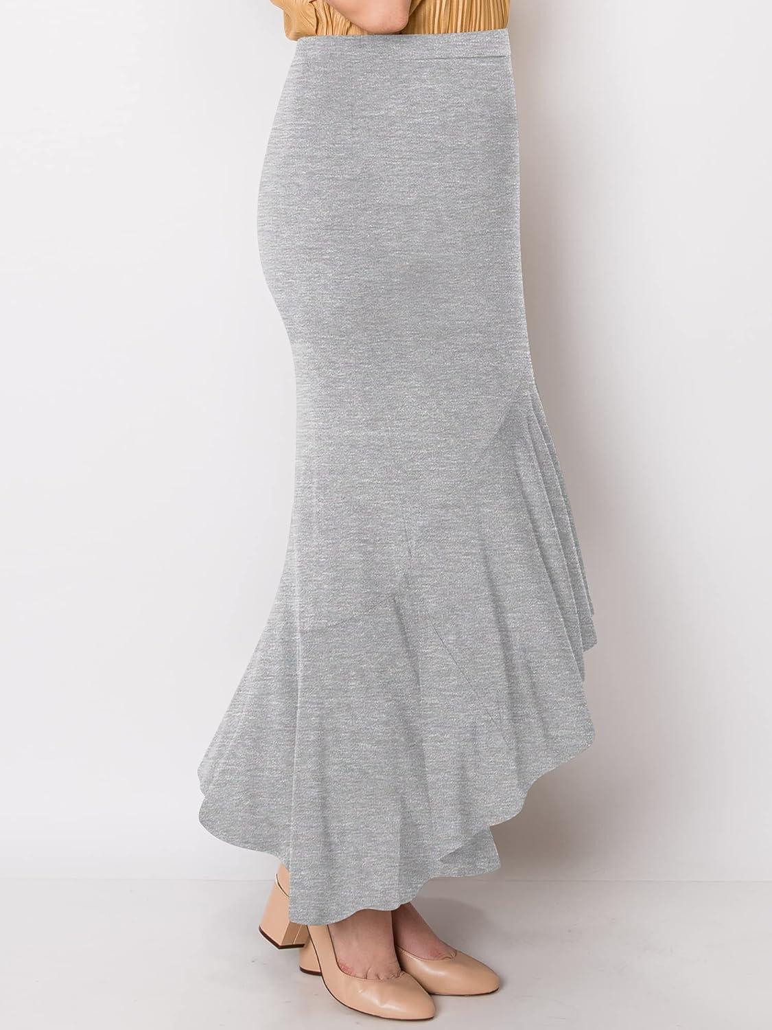 imageMade By Johnny Womens Asymmetrical High Low Ruffle Hem Long Maxi Skirt