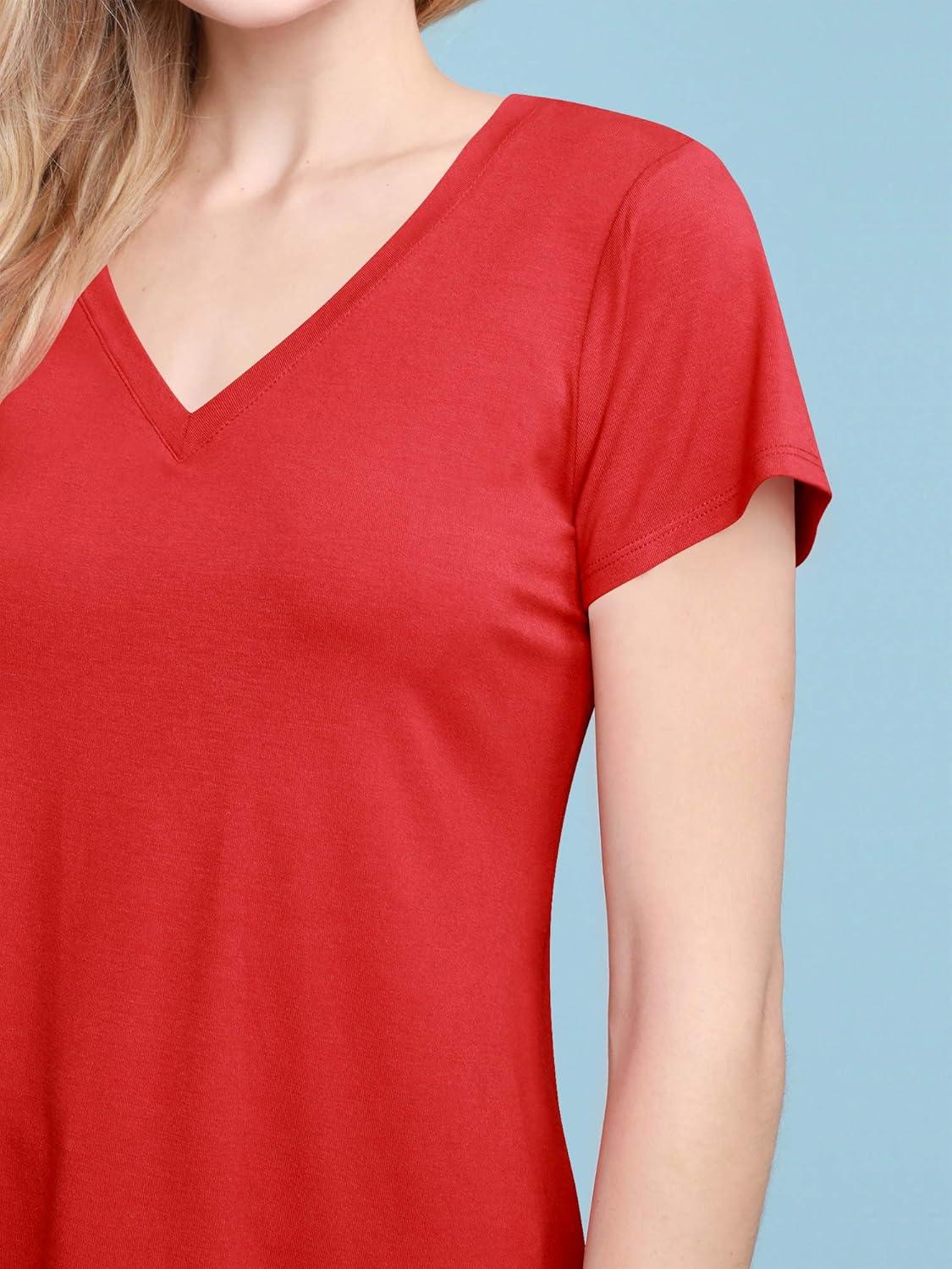 imageMade By Johnny Womens Summer Jersey Short Sleeve VNeck Loose Rounded Bottom Casual TShirtWt2247red