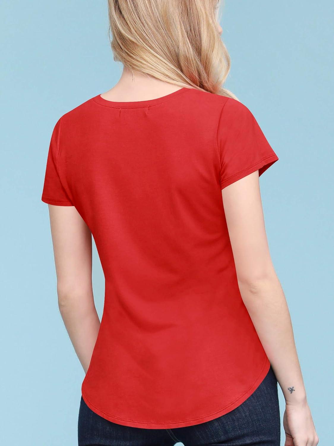 imageMade By Johnny Womens Summer Jersey Short Sleeve VNeck Loose Rounded Bottom Casual TShirtWt2247red