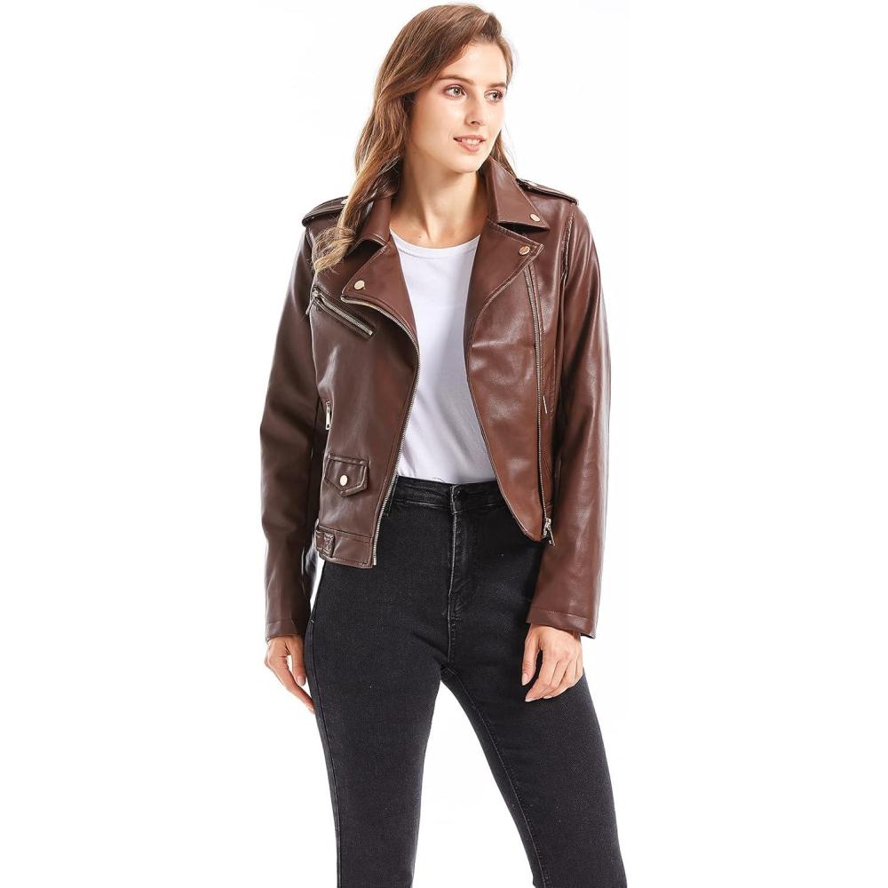 imageGRAN ORIENTE Faux Leather Jacket Women Fashion Motorcycle and Biker Coat
