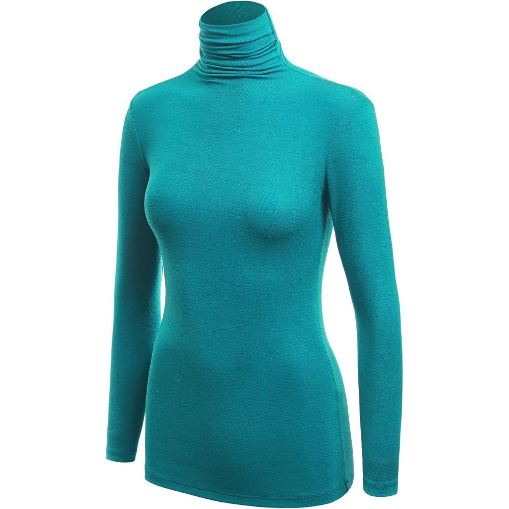 imageMBJ Womens Long Sleeve Ribbed Turtleneck Pullover Sweater Made in USAWsk1030jade