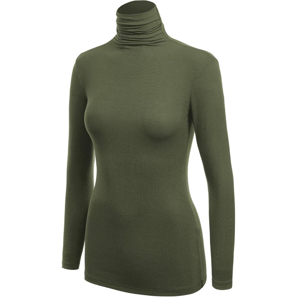 imageMBJ Womens Long Sleeve Ribbed Turtleneck Pullover Sweater Made in USAWsk1030olive