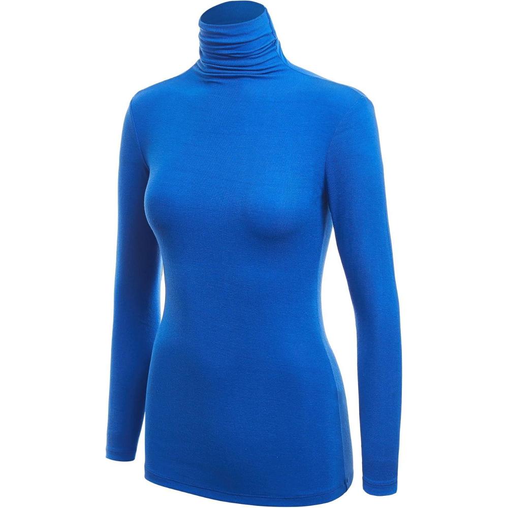 imageMBJ Womens Long Sleeve Ribbed Turtleneck Pullover Sweater Made in USAWsk1030royalbrite