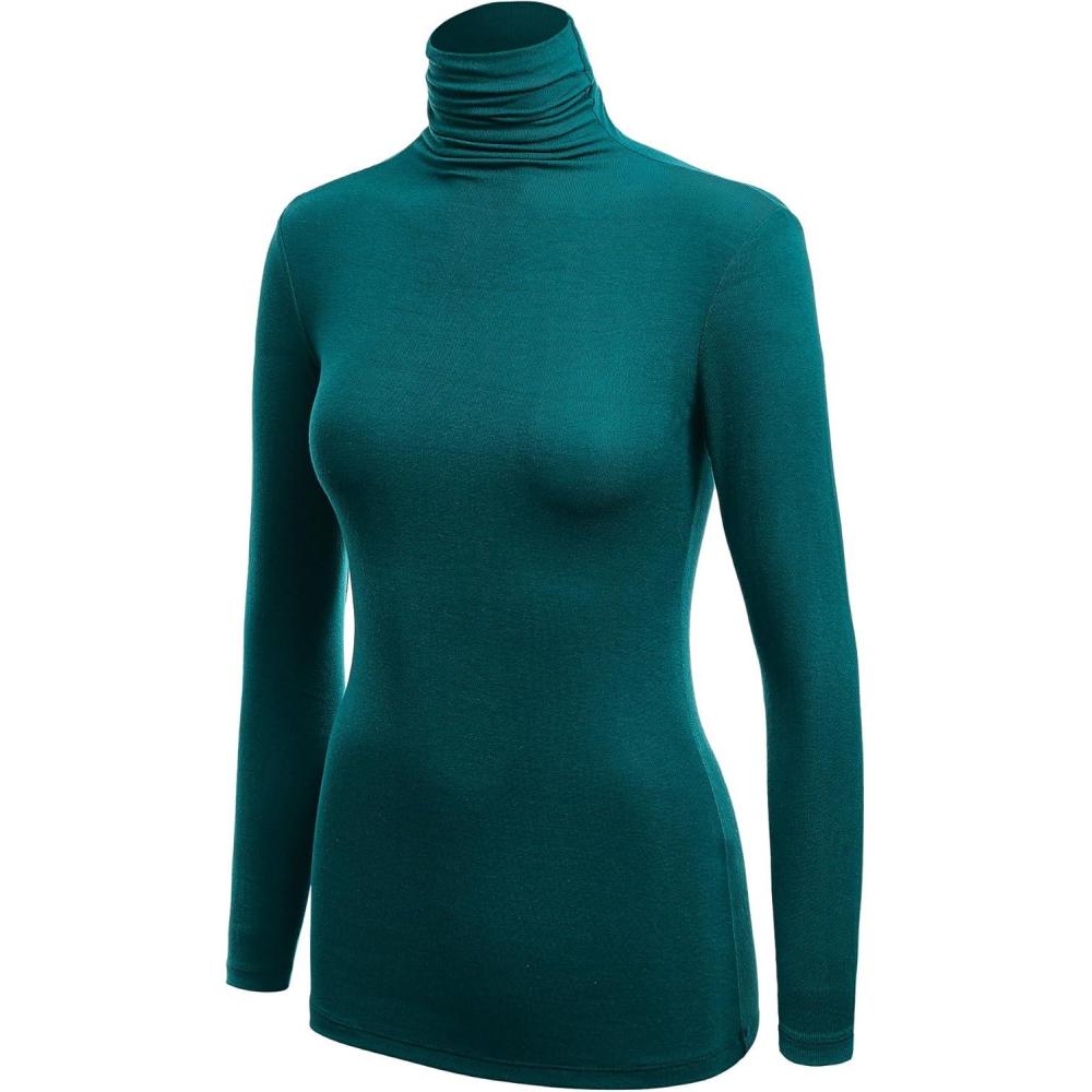 imageMBJ Womens Long Sleeve Ribbed Turtleneck Pullover Sweater Made in USAWsk1030teal