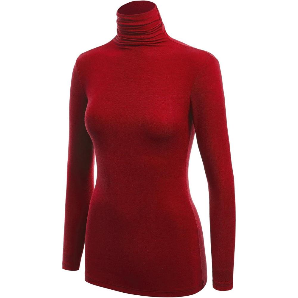 imageMBJ Womens Long Sleeve Ribbed Turtleneck Pullover Sweater Made in USAWsk1030wine