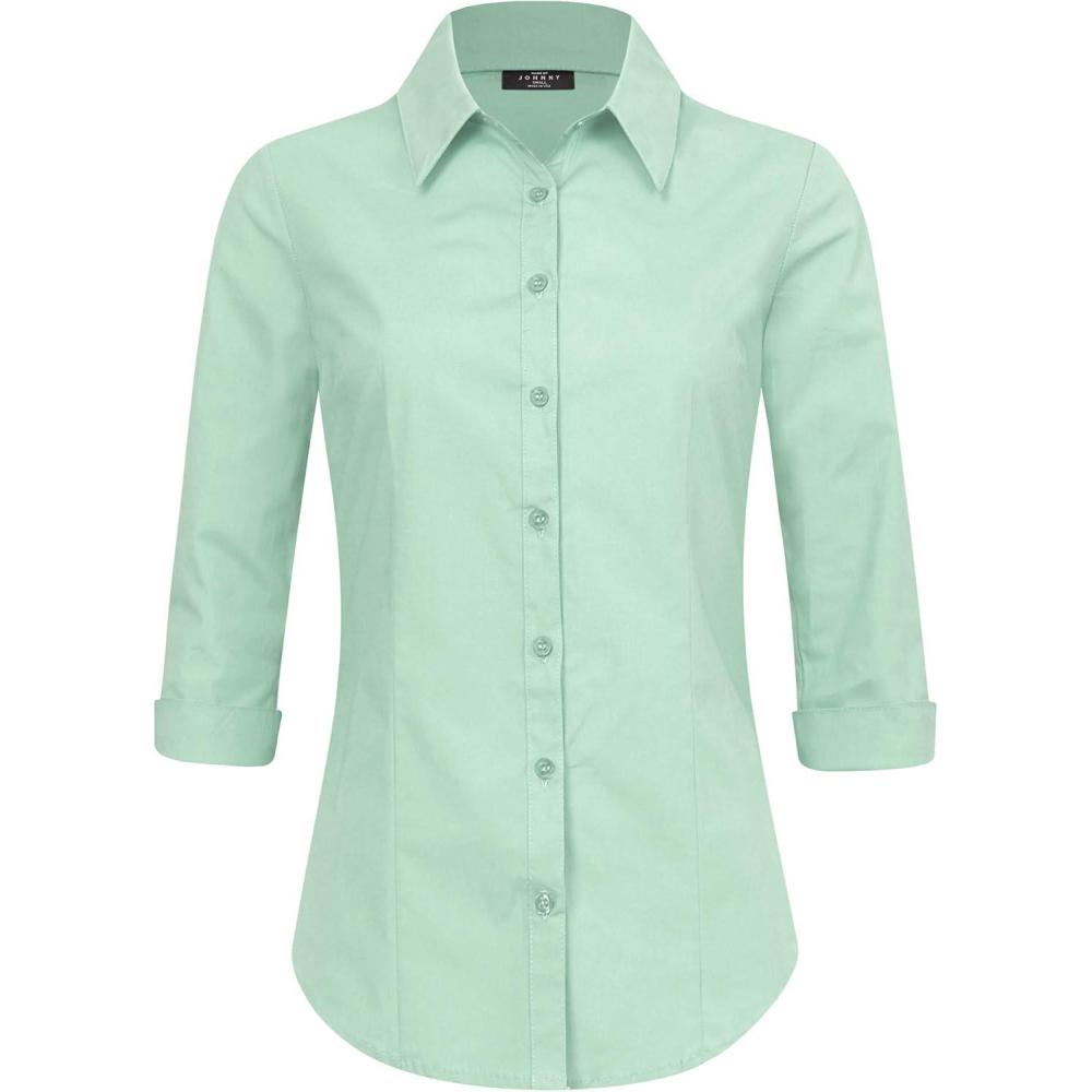imageMade By Johnny MBJ Womens Solide 34 Sleeve Stretchy Button Down Collared Office Formal Casua Blouse S3XLWt1947coolmint