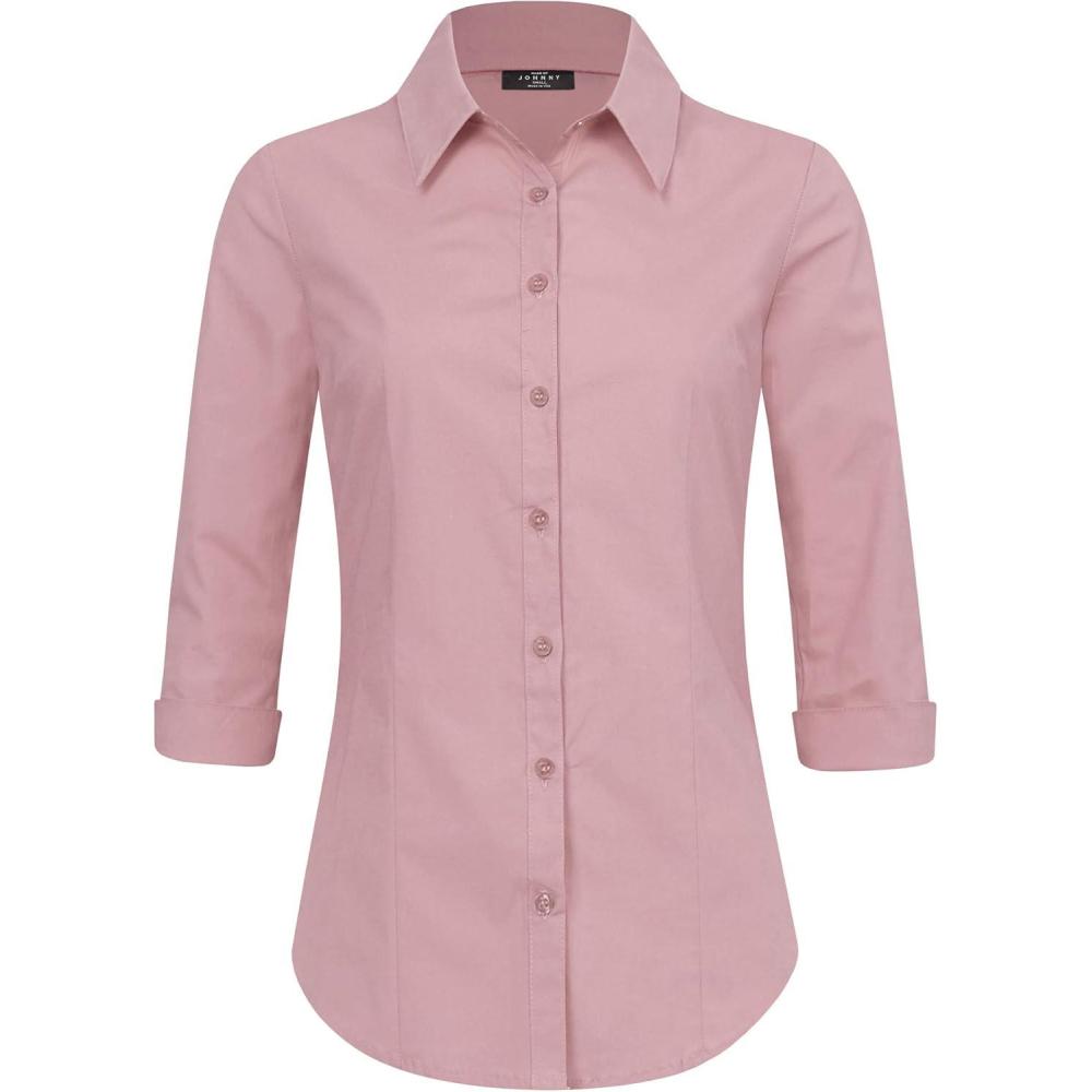 imageMade By Johnny MBJ Womens Solide 34 Sleeve Stretchy Button Down Collared Office Formal Casua Blouse S3XLWt1947lightmauve