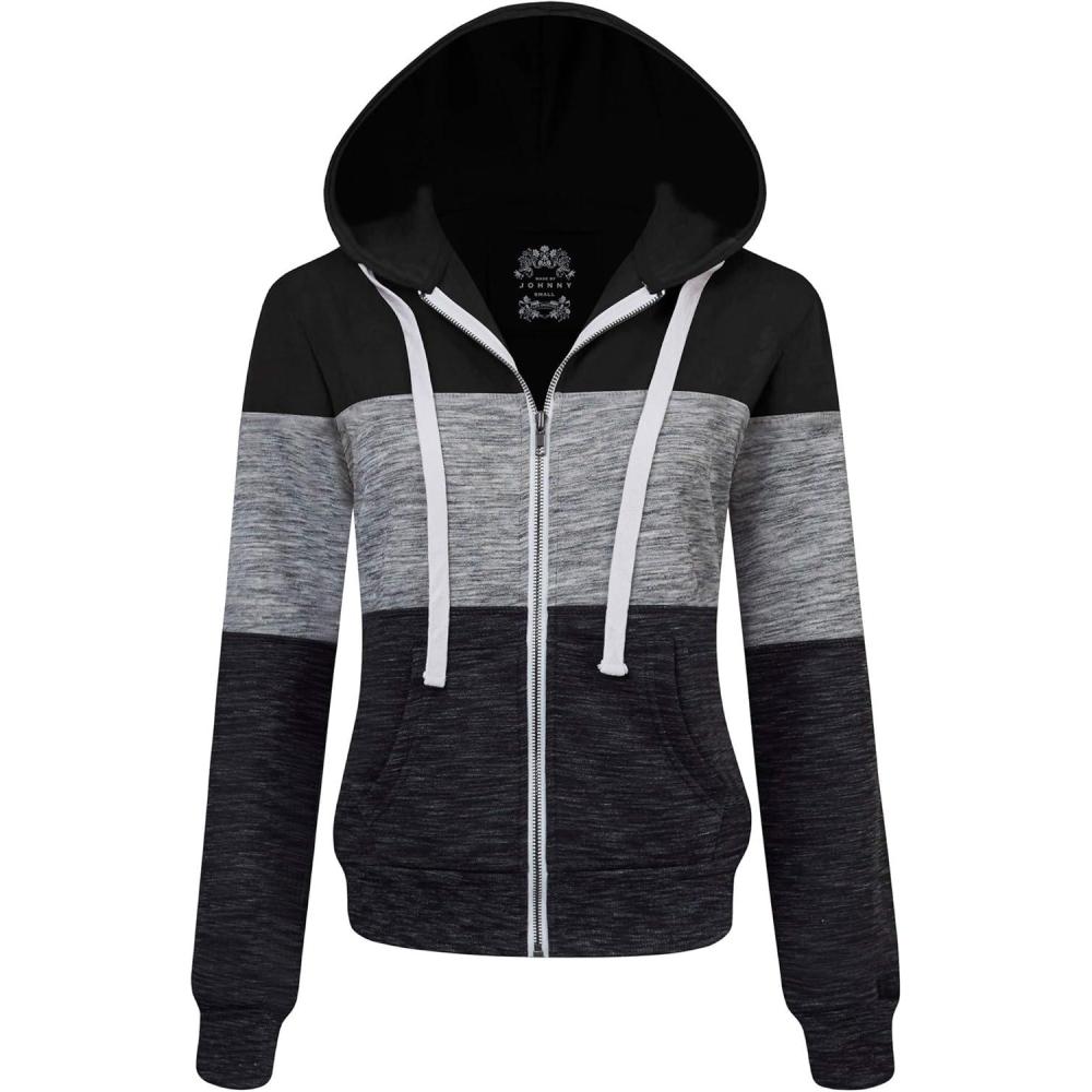 imageMade By Johnny Womens Active Casual Zipup Hoodie Jacket Long Sleeve Comfortable Lightweight SweatshirtWsk2302blackgrey