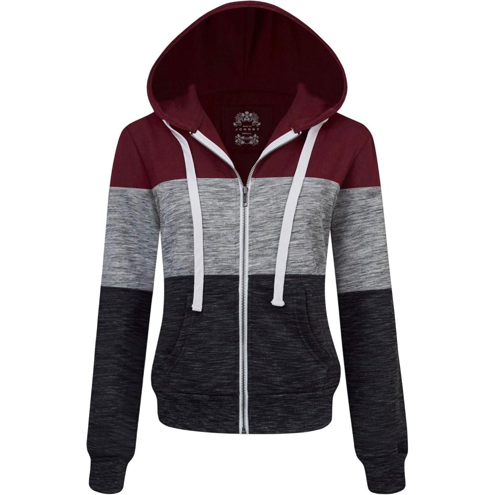 imageMade By Johnny Womens Active Casual Zipup Hoodie Jacket Long Sleeve Comfortable Lightweight SweatshirtWsk2302burgundy