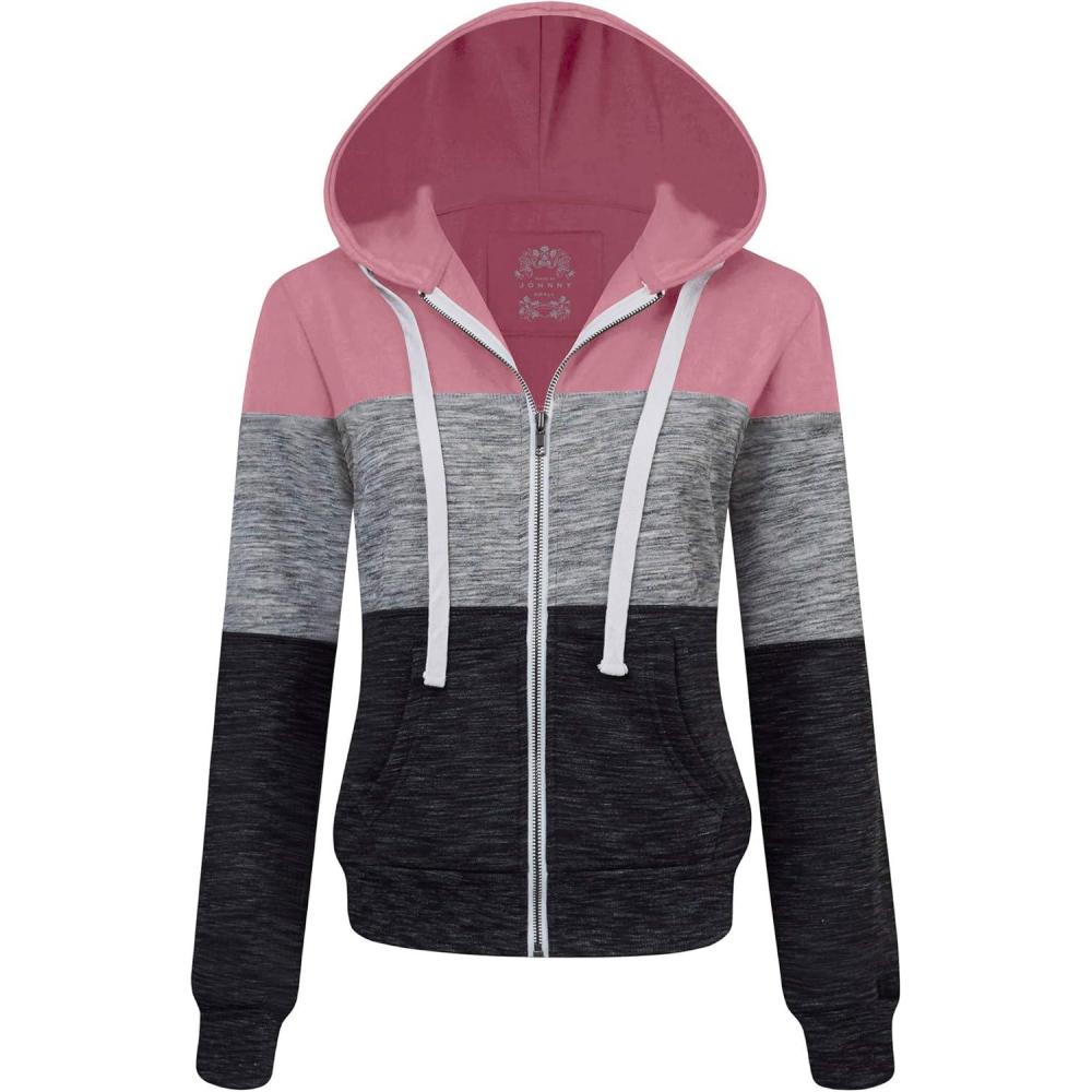 imageMade By Johnny Womens Active Casual Zipup Hoodie Jacket Long Sleeve Comfortable Lightweight SweatshirtWsk2302mauve