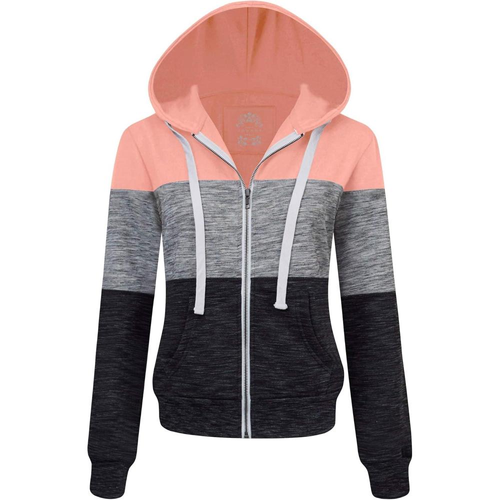 imageMade By Johnny Womens Active Casual Zipup Hoodie Jacket Long Sleeve Comfortable Lightweight SweatshirtWsk2302pink