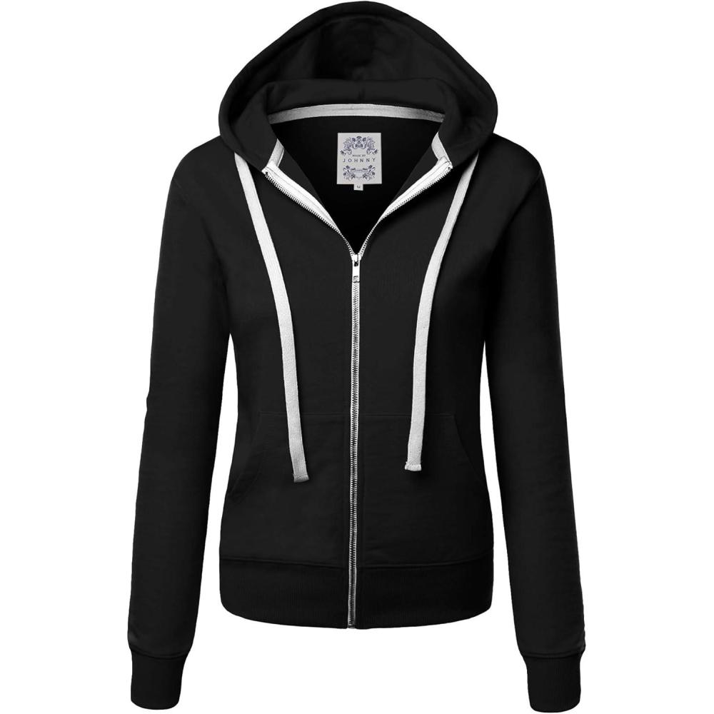 imageMade By Johnny Womens Active Casual Zipup Hoodie Jacket Long Sleeve Comfortable Lightweight SweatshirtWsk954black