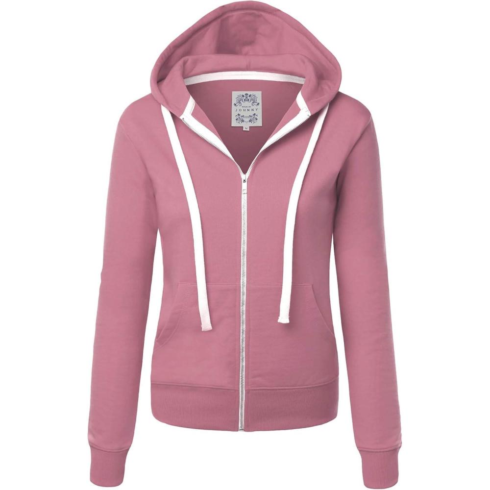 imageMade By Johnny Womens Active Casual Zipup Hoodie Jacket Long Sleeve Comfortable Lightweight SweatshirtWsk954dustpink
