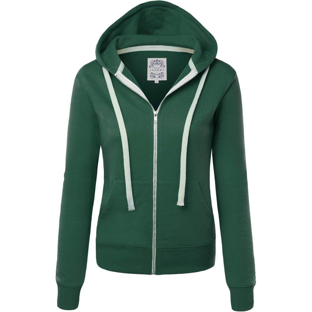 imageMade By Johnny Womens Active Casual Zipup Hoodie Jacket Long Sleeve Comfortable Lightweight SweatshirtWsk954huntergreen