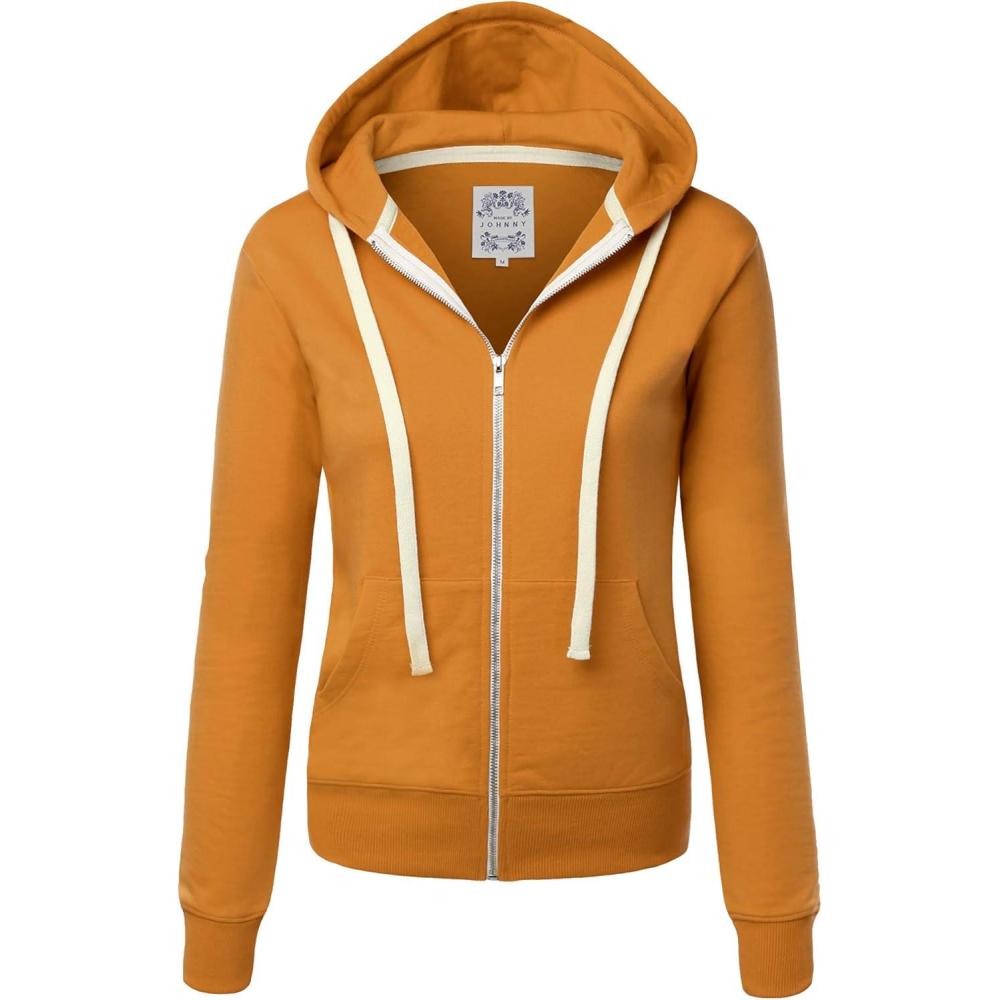 imageMade By Johnny Womens Active Casual Zipup Hoodie Jacket Long Sleeve Comfortable Lightweight SweatshirtWsk954mustard