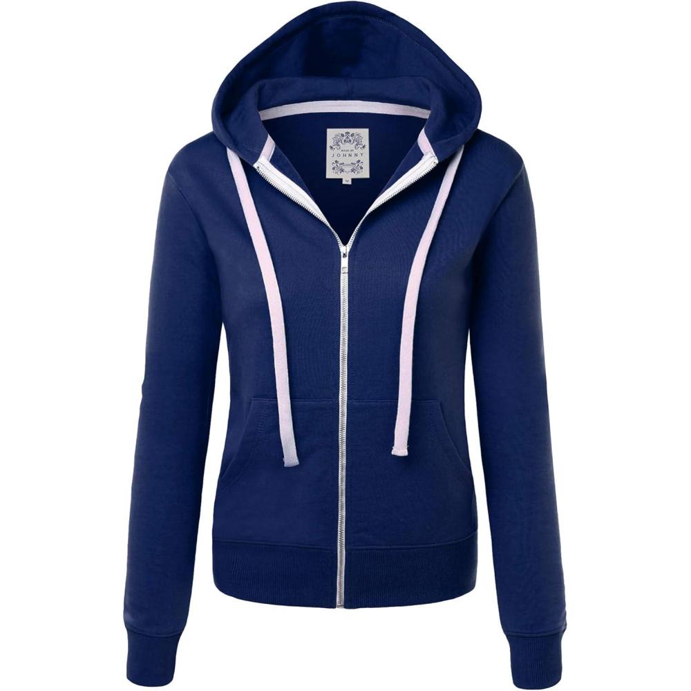 imageMade By Johnny Womens Active Casual Zipup Hoodie Jacket Long Sleeve Comfortable Lightweight SweatshirtWsk954navy