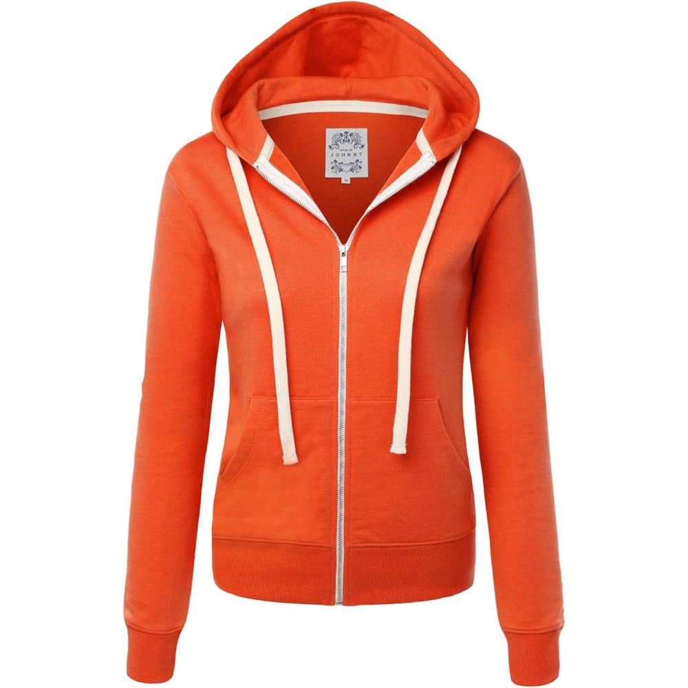 imageMade By Johnny Womens Active Casual Zipup Hoodie Jacket Long Sleeve Comfortable Lightweight SweatshirtWsk954orange
