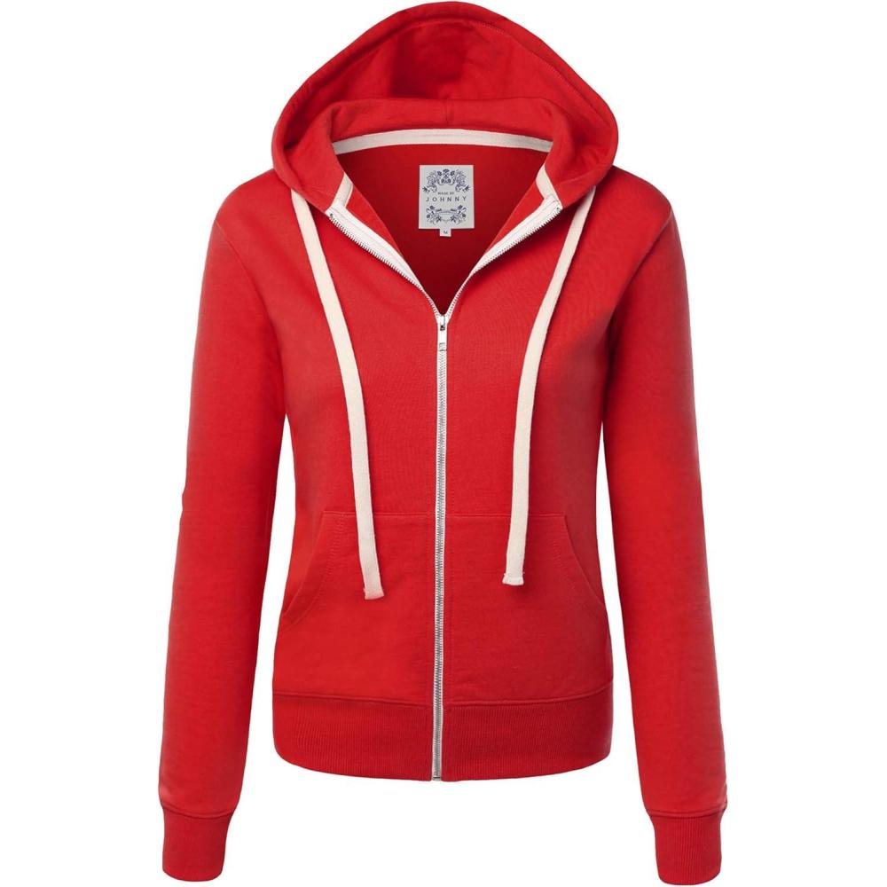imageMade By Johnny Womens Active Casual Zipup Hoodie Jacket Long Sleeve Comfortable Lightweight SweatshirtWsk954red