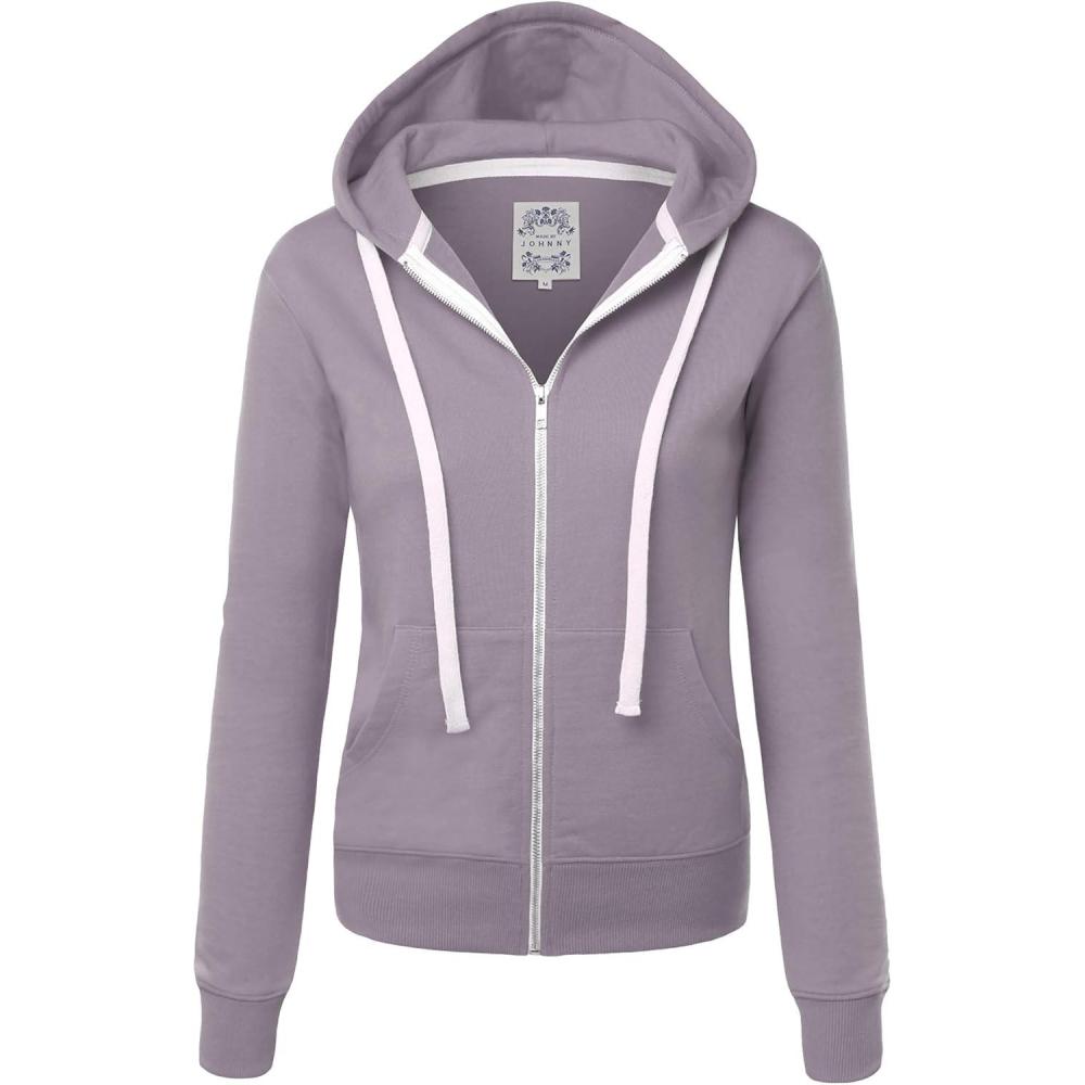 imageMade By Johnny Womens Active Casual Zipup Hoodie Jacket Long Sleeve Comfortable Lightweight SweatshirtWsk954slate