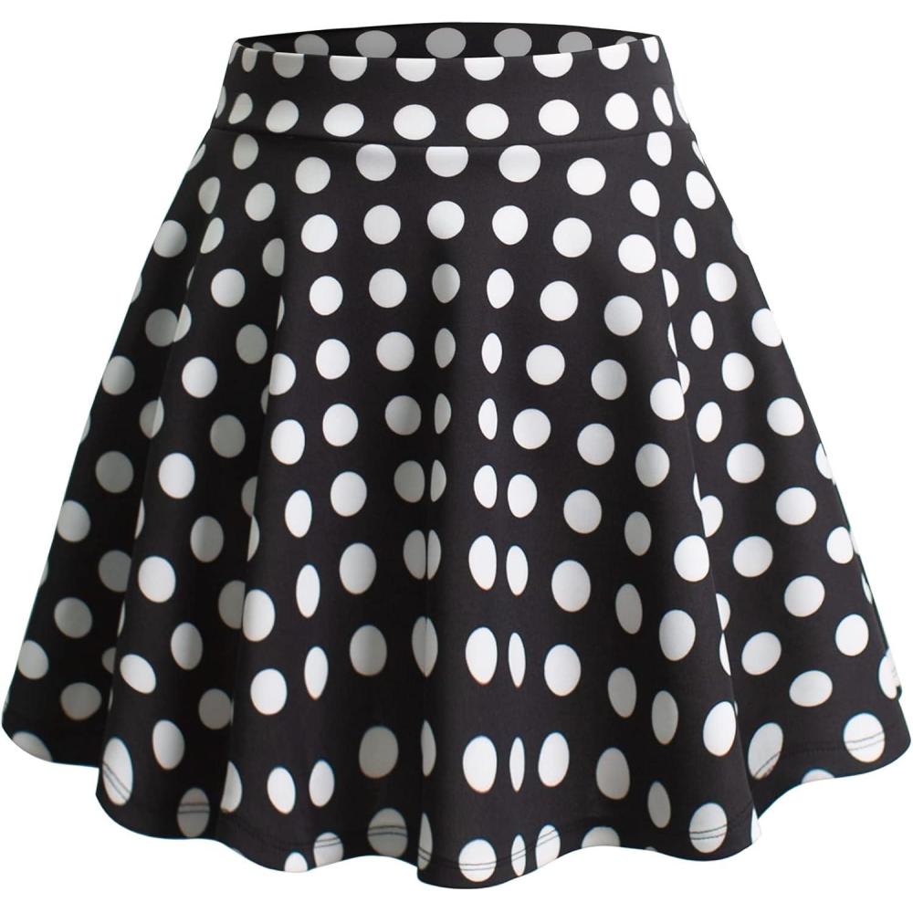 imageMade By Johnny Womens Basic Versatile Stretchy Flared Casual Mini Skater Skirt XS3XL Plus SizeWb211blackpolka