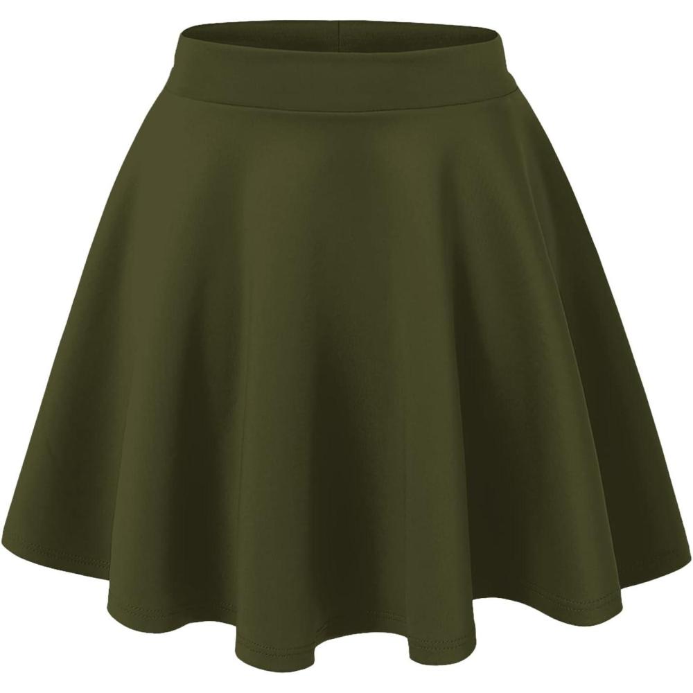 imageMade By Johnny Womens Basic Versatile Stretchy Flared Casual Mini Skater Skirt XS3XL Plus SizeWb211olive