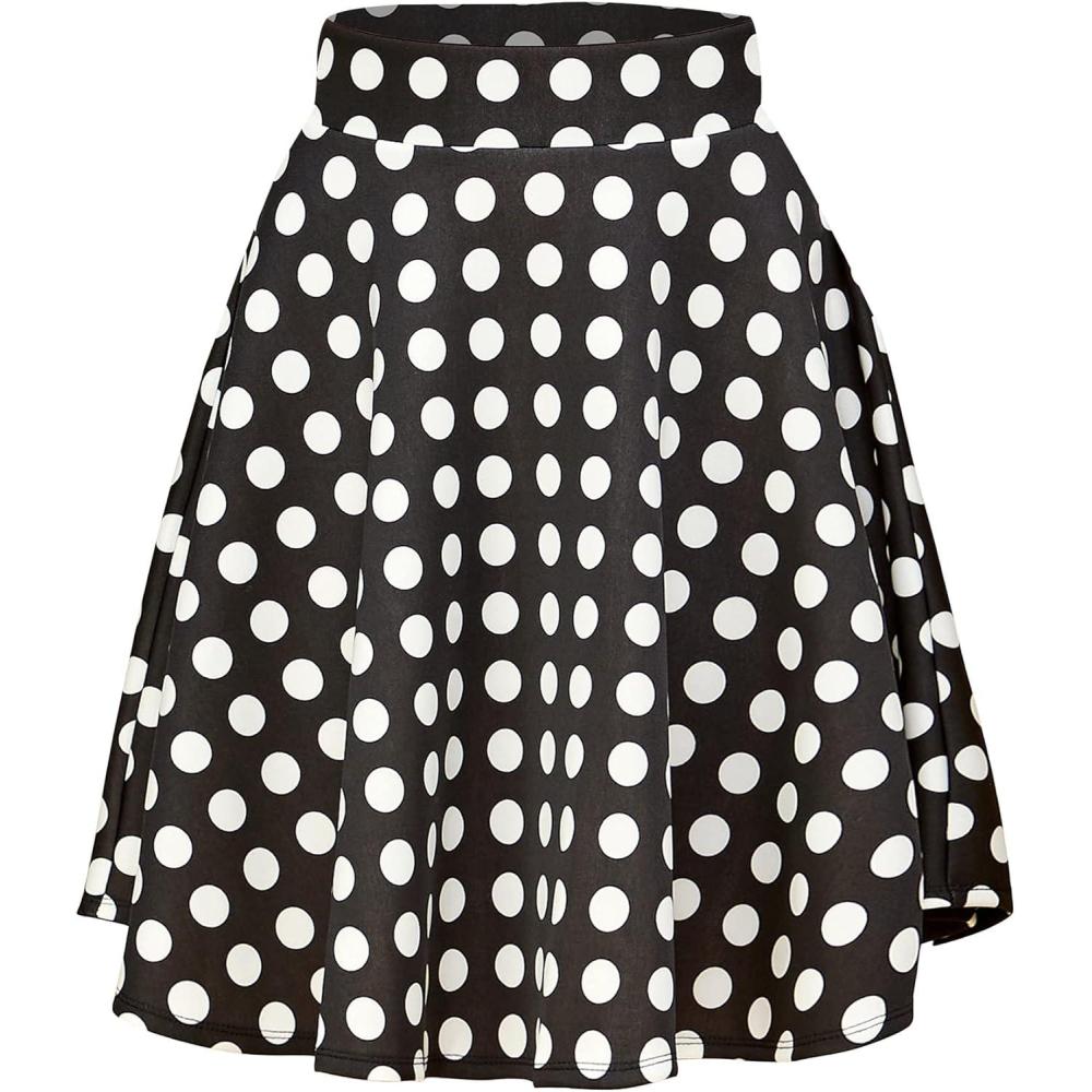 imageMade By Johnny Womens Basic Versatile Stretchy Flared Casual Mini Skater Skirt XS3XL Plus SizeWb829blackpolka
