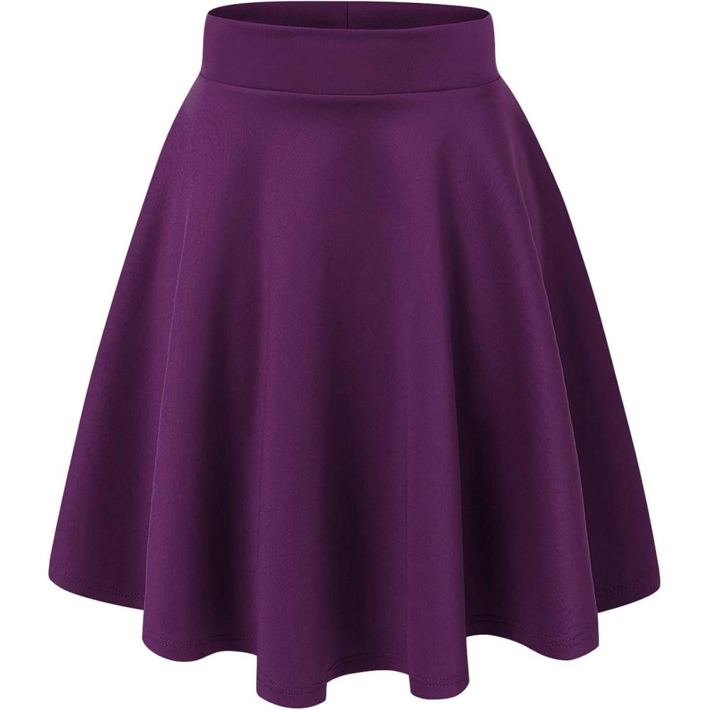 imageMade By Johnny Womens Basic Versatile Stretchy Flared Casual Mini Skater Skirt XS3XL Plus SizeWb829eggplant