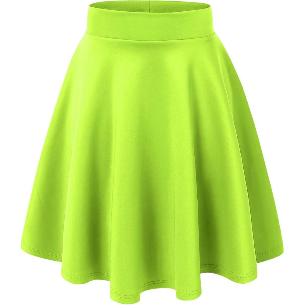 imageMade By Johnny Womens Basic Versatile Stretchy Flared Casual Mini Skater Skirt XS3XL Plus SizeWb829neonlime