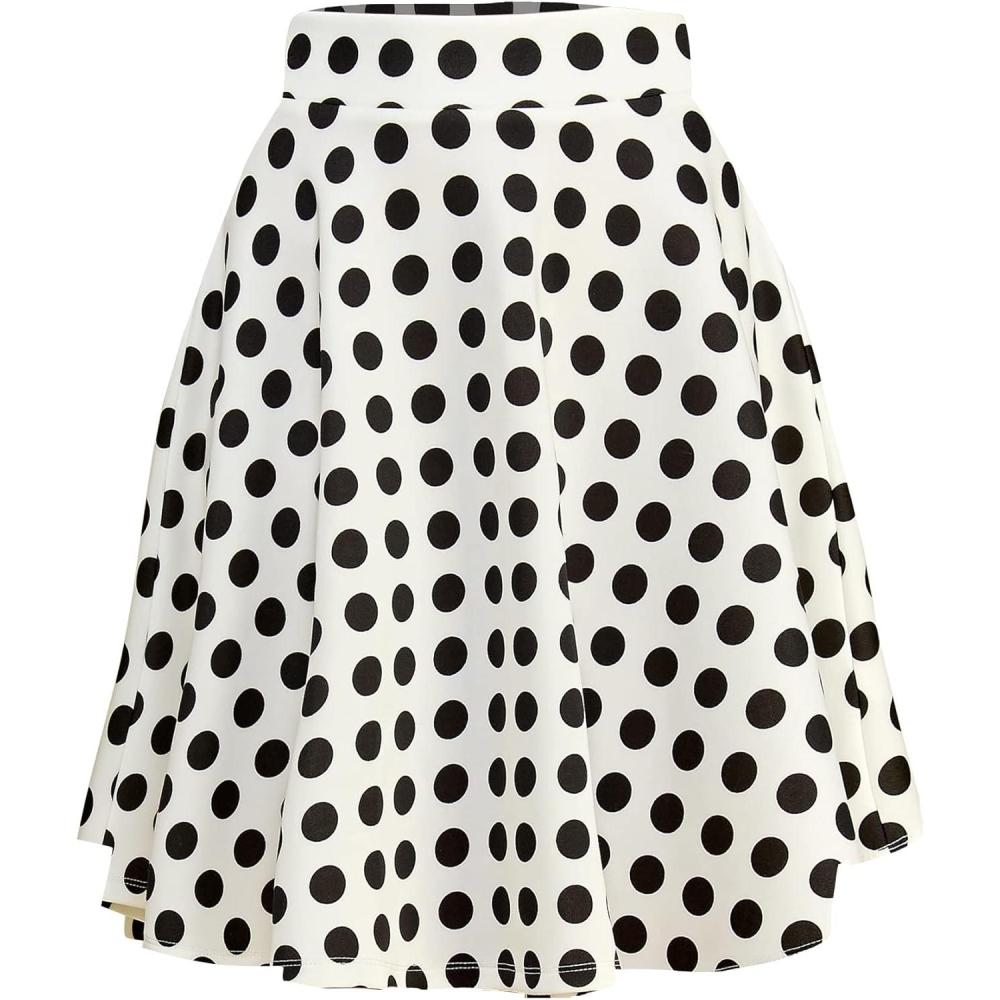 imageMade By Johnny Womens Basic Versatile Stretchy Flared Casual Mini Skater Skirt XS3XL Plus SizeWb829whitepolka