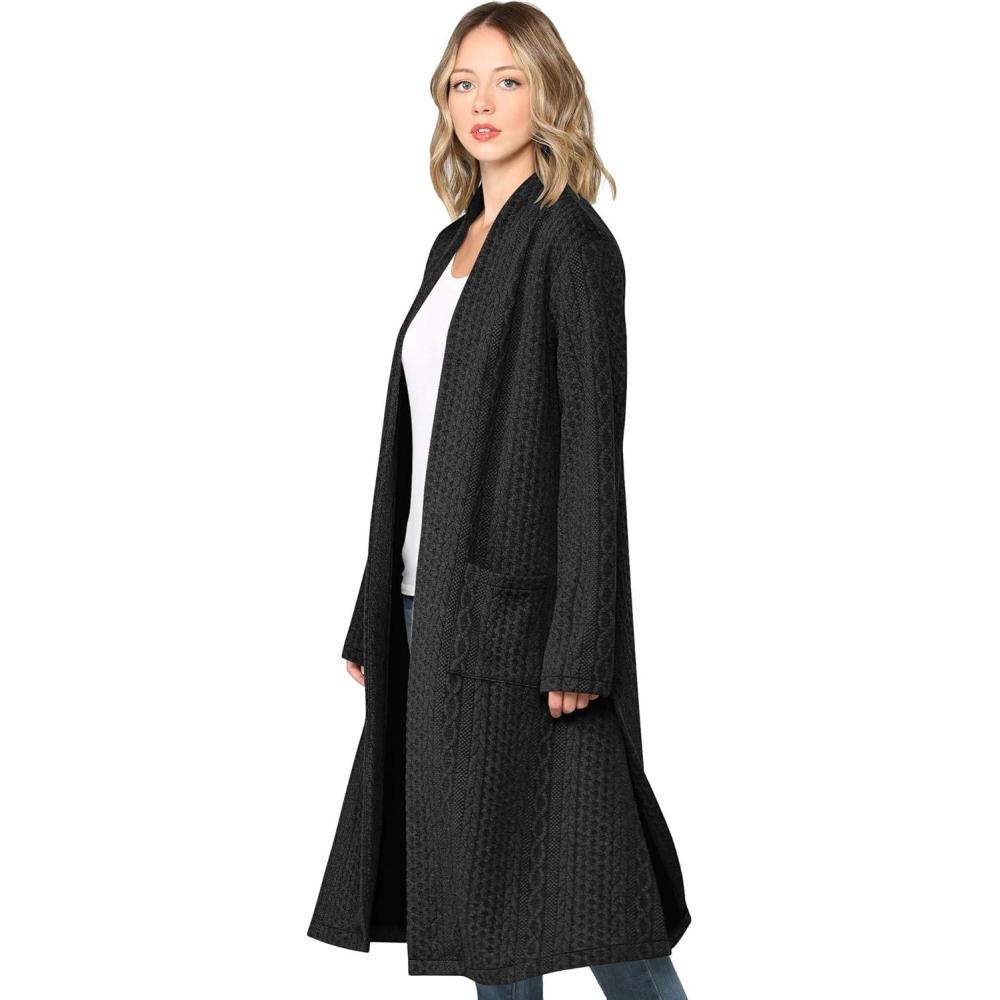 imageMade By Johnny Womens Casual Cozy Braided Open Front Long Pocket Cardigan SweaterWsk2331black