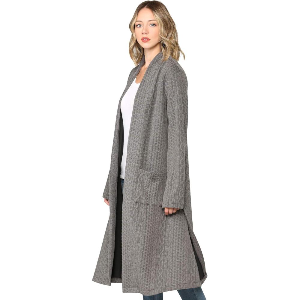 imageMade By Johnny Womens Casual Cozy Braided Open Front Long Pocket Cardigan SweaterWsk2331darkgrey