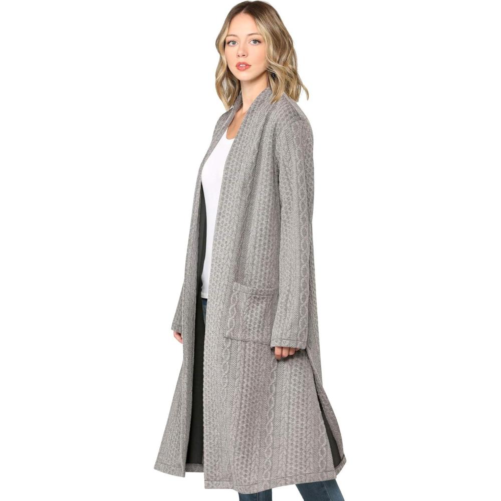 imageMade By Johnny Womens Casual Cozy Braided Open Front Long Pocket Cardigan SweaterWsk2331grey