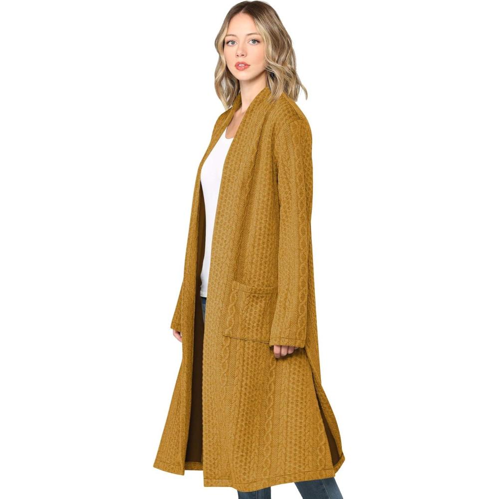 imageMade By Johnny Womens Casual Cozy Braided Open Front Long Pocket Cardigan SweaterWsk2331mustard