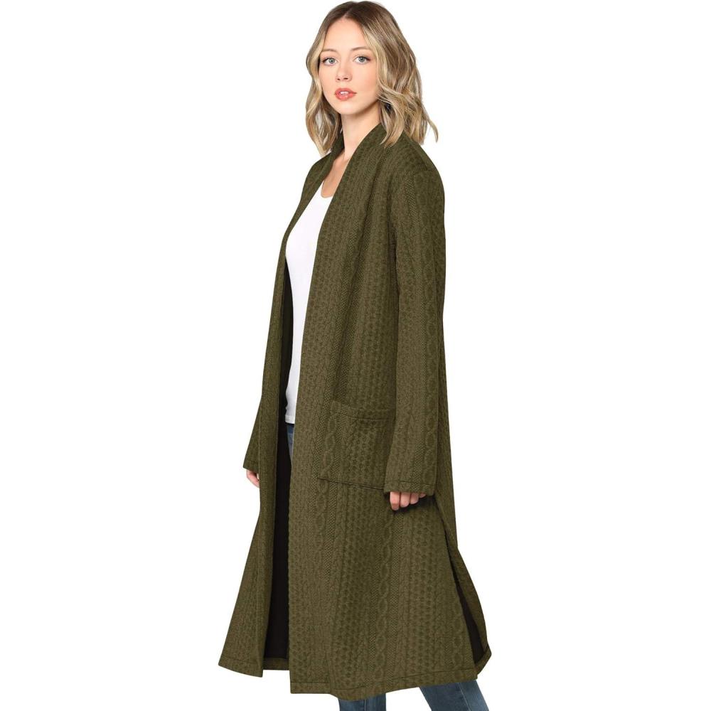 imageMade By Johnny Womens Casual Cozy Braided Open Front Long Pocket Cardigan SweaterWsk2331olive