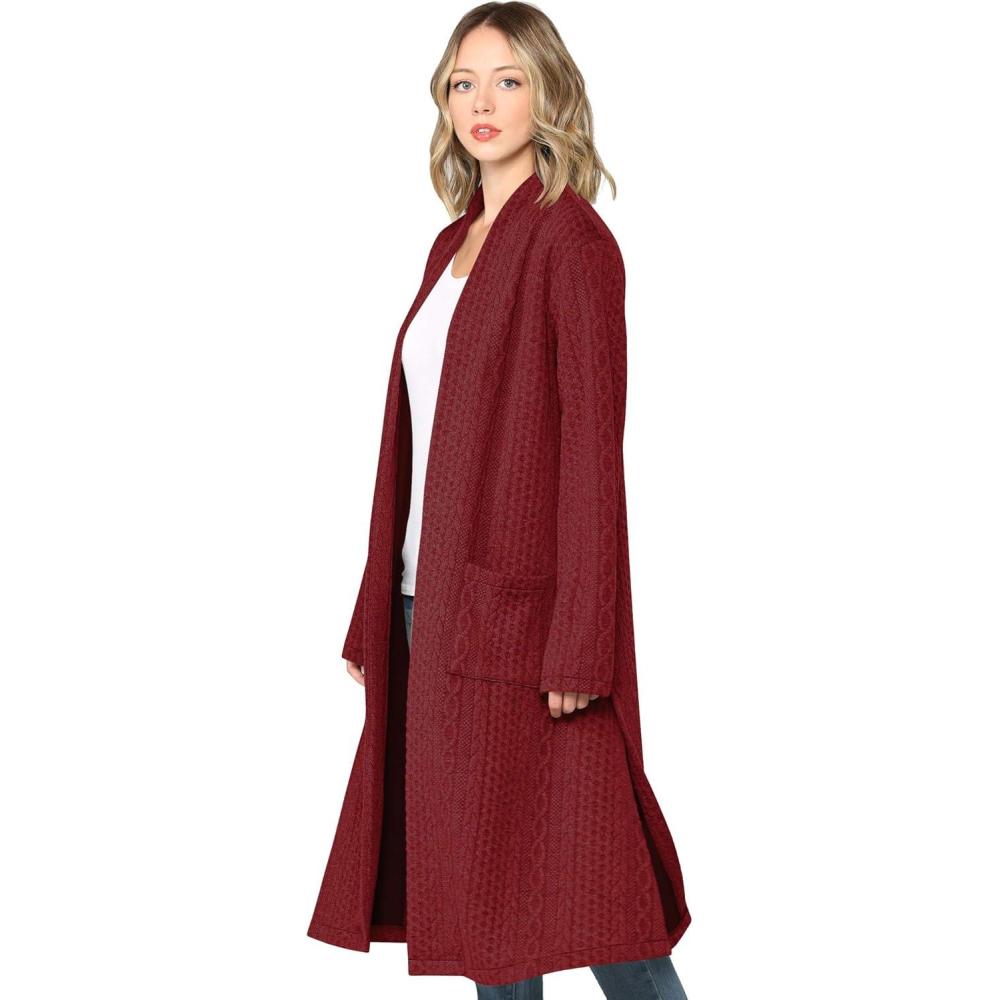 imageMade By Johnny Womens Casual Cozy Braided Open Front Long Pocket Cardigan SweaterWsk2331wine