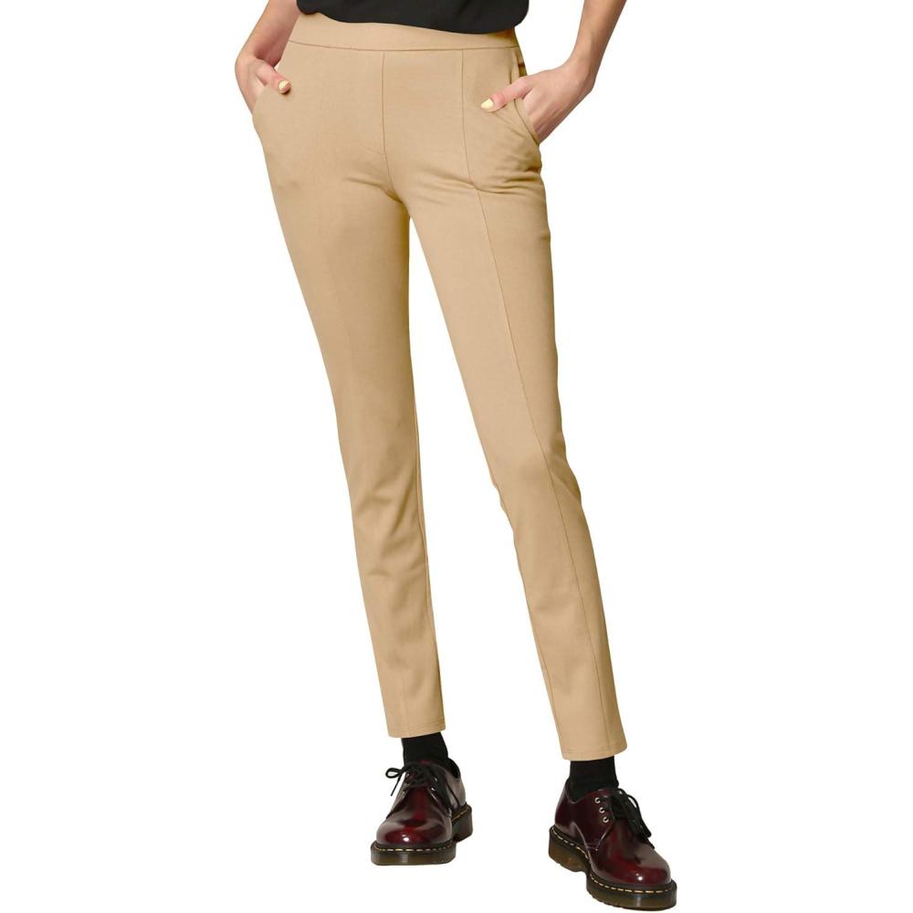 imageMade By Johnny Womens Casual Leggings Stretchy Work Ankle Pants Office Slacks with PocketWb2334beige