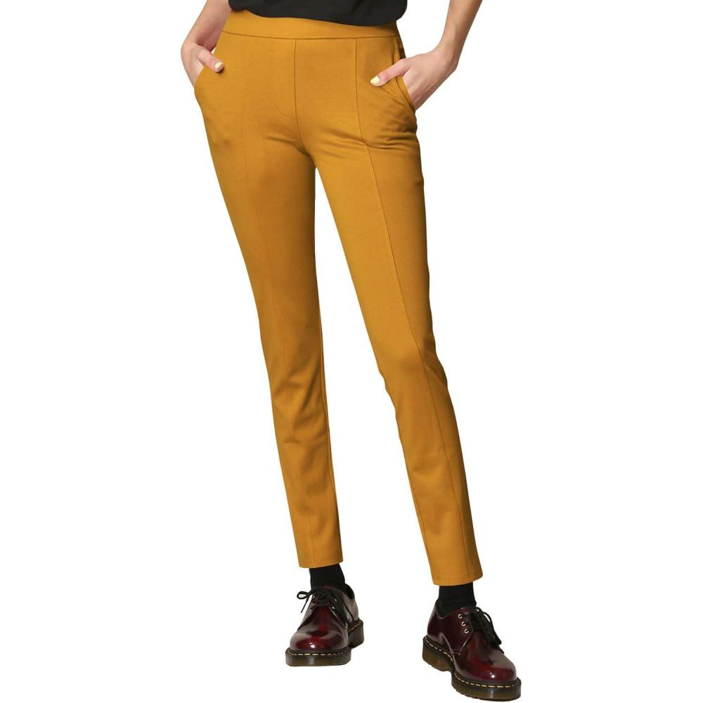 imageMade By Johnny Womens Casual Leggings Stretchy Work Ankle Pants Office Slacks with PocketWb2334mustard
