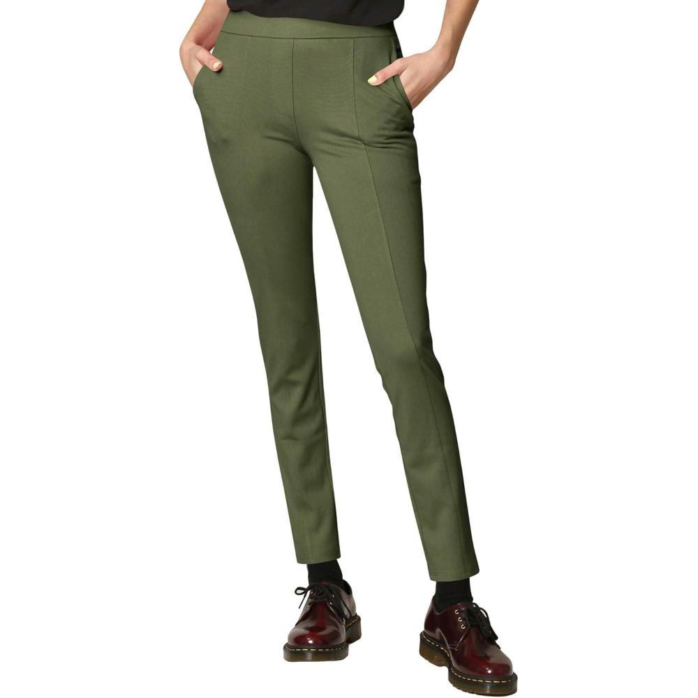 imageMade By Johnny Womens Casual Leggings Stretchy Work Ankle Pants Office Slacks with PocketWb2334olive