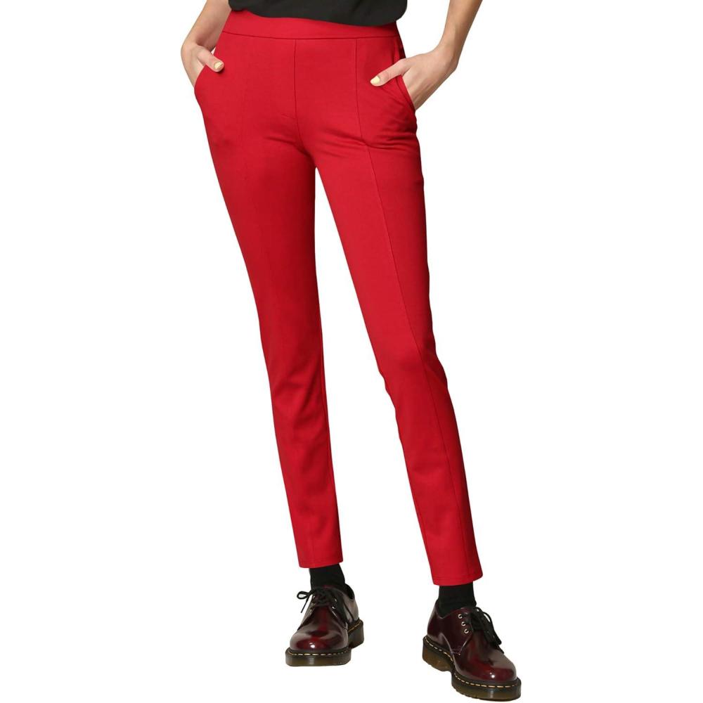 imageMade By Johnny Womens Casual Leggings Stretchy Work Ankle Pants Office Slacks with PocketWb2334red