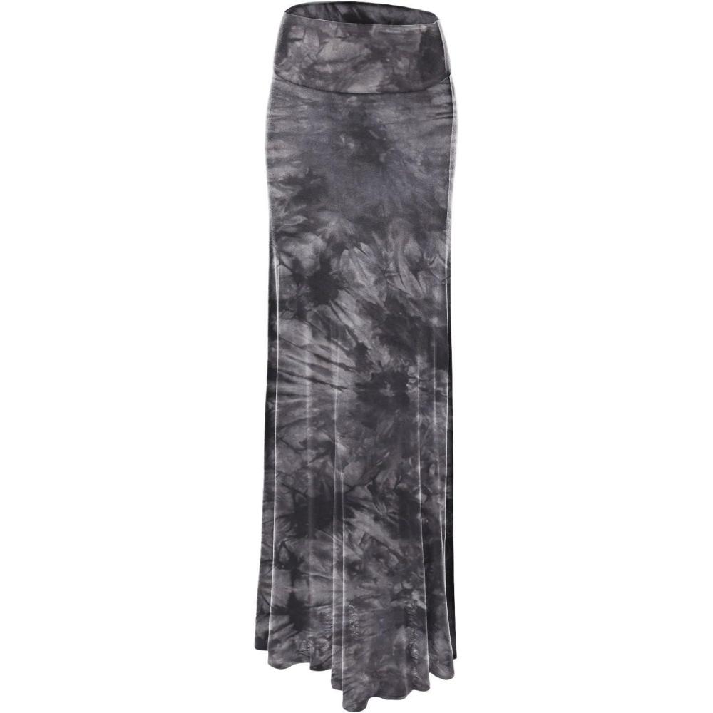 imageMade By Johnny Womens Casual Tie Dye Fold Over Maxi SkirtWb1058black